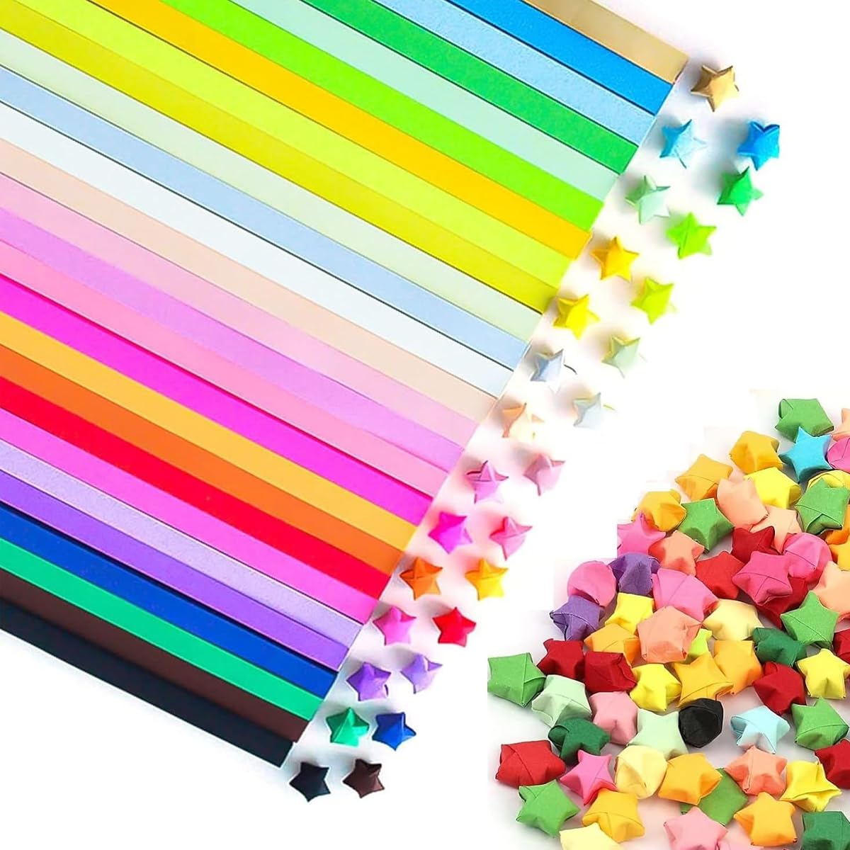 HASTHIP 1030 Sheets Star Origami Paper - 27 Assortment Color Star Paper Strip, Double Sided Origami Lucky Star Decoration Paper Strips for DIY Hand Art Crafts Decor Gifts HASTHIP 1030 Sheets Star Origami Paper - 27 Assortment Color Star Paper Strip, Double Sided Origami Lucky Star Decoration Paper Strips for DIY Hand Art Crafts Decor Gifts